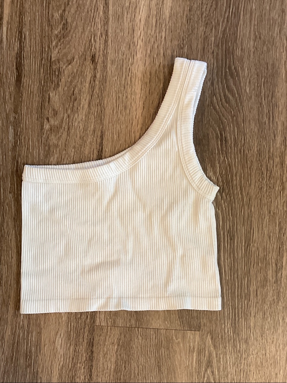 One-Shoulder Ribbed Crop Top - White - Picture 2 of 3